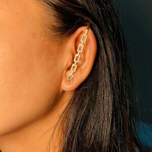 One Piece Crystals Long Gold Earring